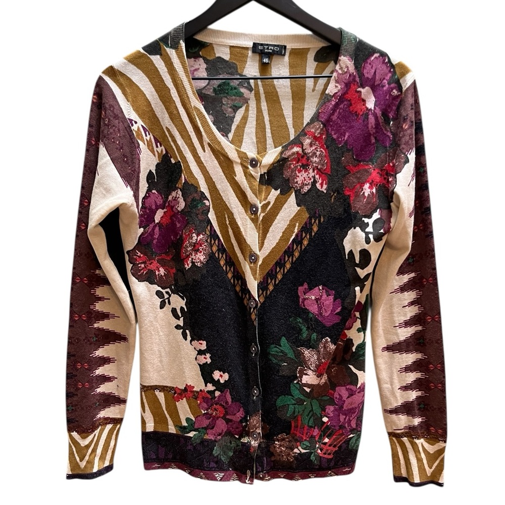 Etro cashmere blend Floral Patterned Women's Sweater Crewneck cardigan
